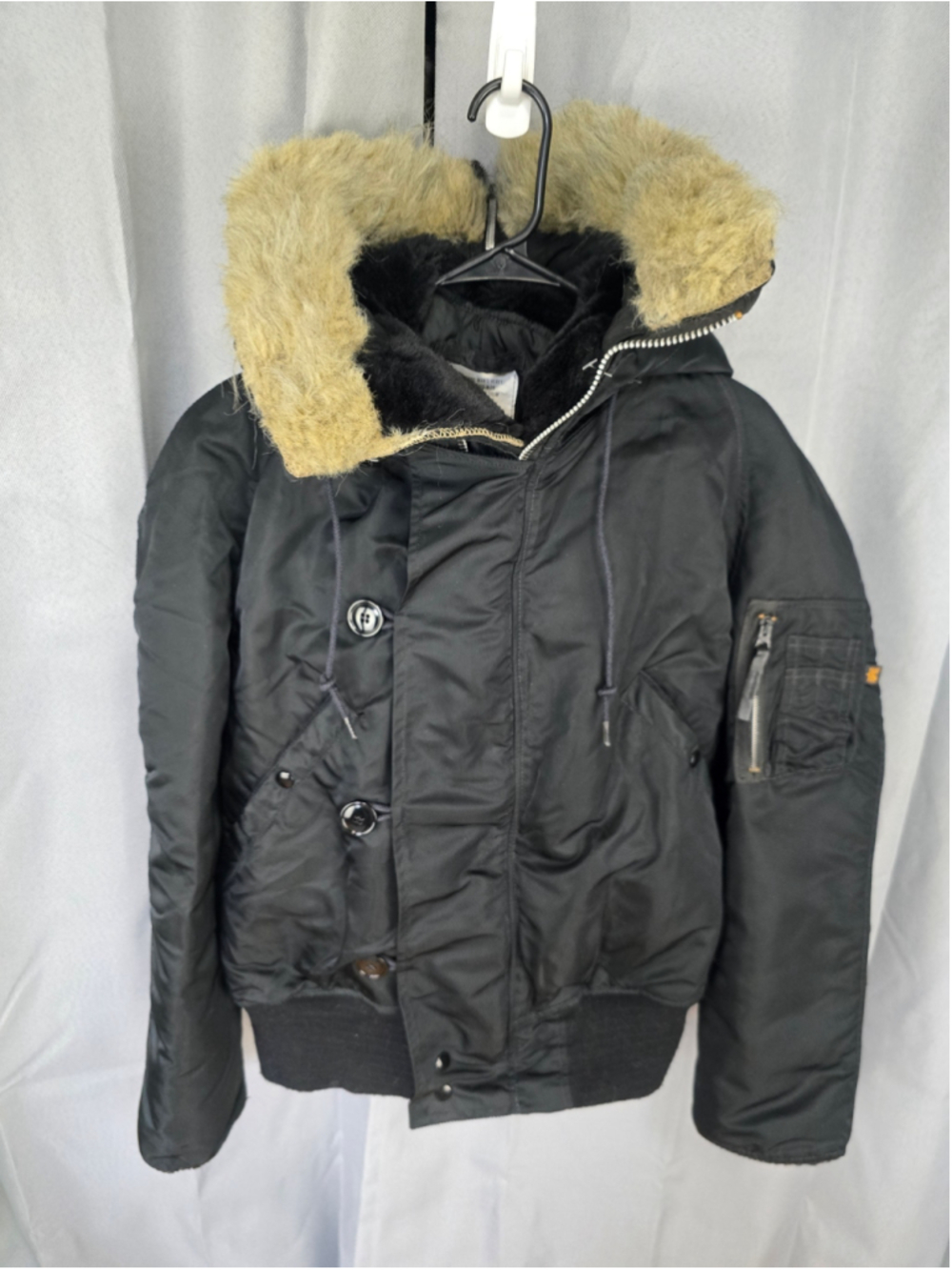 Vintage Alpha Industries N-2B Flight Jacket Mens M USA Made Black Fur Hood